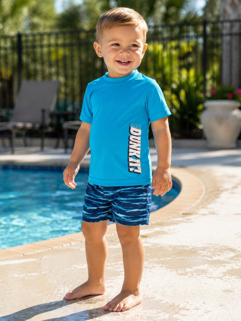 Garanimals Toddler Boys 24M Blue DUNK IT Short Sleeve Rash Guard Swim Shirt UPF